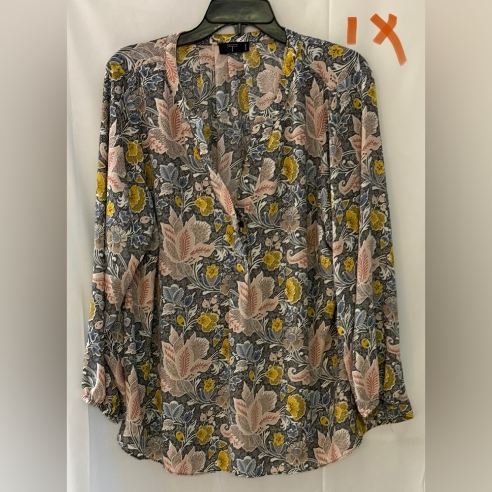 Tahari Floral V-Neck Blouse - Pink, Yellow, Blue